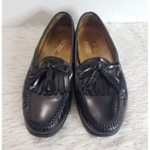Cole Haan Sz 8 Black Kiltie Pinch Tassel Loafers Mens Leather Dress Shoes C02691